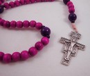 Corded Wooden Rosary - pink/purple
