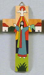 Latin American Painted Cross - 15 cm - Risen Christ