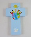 Painted Wood Cross - Children of the World - Blue