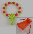 Wood rosary bracelet - yellow/pink with free pouch