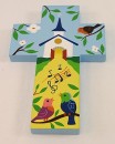 Painted Wood Cross - Dove and birdsong
