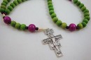 Corded Wooden Rosary - lime green/purple