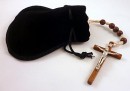 Large wooden corded rosary - brown - with pouch