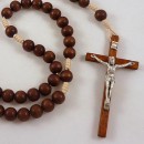 Large wooden corded rosary - brown - with pouch