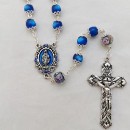 Glass Rosary Beads with filigree caps - blue
