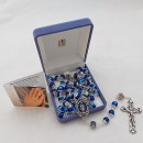 Glass Rosary Beads with filigree caps - blue