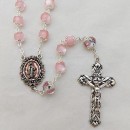 Glass Rosary Beads with filigree caps - pink