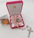 Glass Rosary Beads with filigree caps - pink