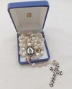 Glass Rosary Beads with filigree caps - white