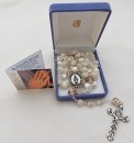 Glass Rosary Beads with filigree caps - white