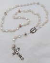 Glass Rosary Beads with filigree caps - white