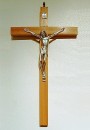 Wood Crucifix - 14 inch wall mounted - silver corpus