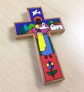 Latin American Painted Cross - 25 cm - Christ the Good Shepherd/Dove