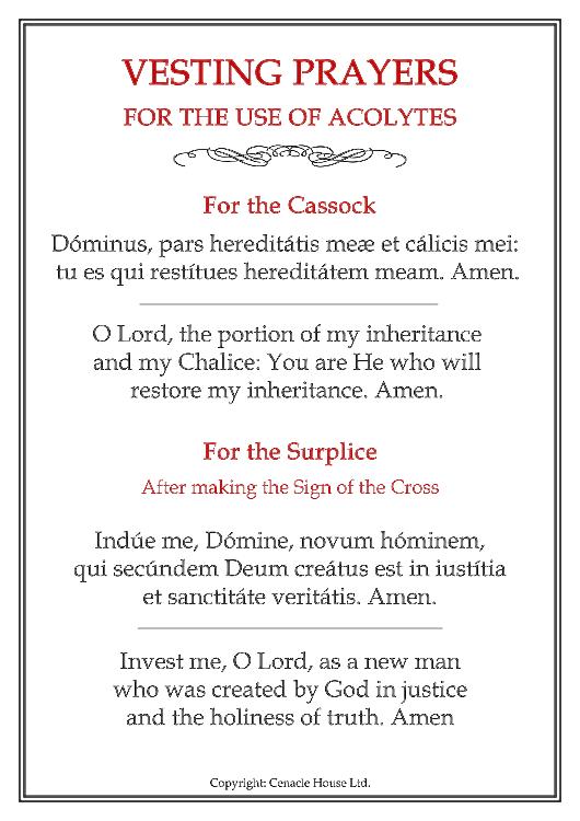 Vesting Prayer Card for Altar Servers