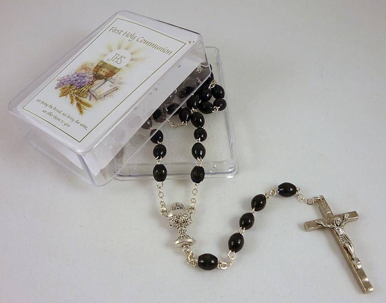 Wood First Communion Rosary beads - Black