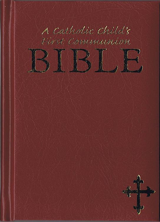First Communion Bible - burgundy imitation leather