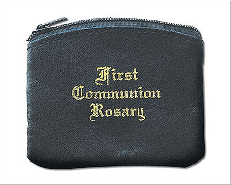 First Communion Rosary purse - black leatherette zipped