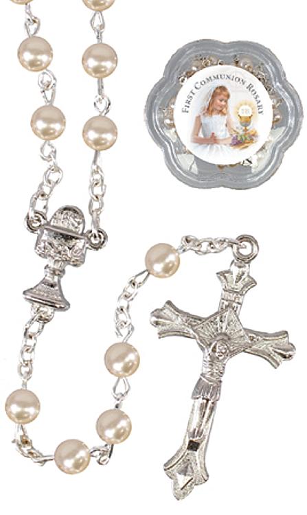 Girl First Holy Communion Rosary - imitation pearl