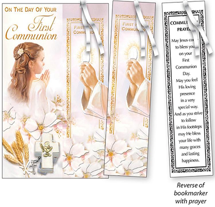 Girl First Communion Card with Bookmark