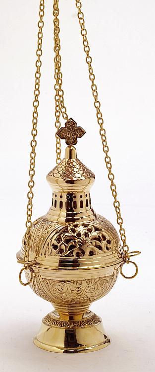 28 cm large ornate brass thurible