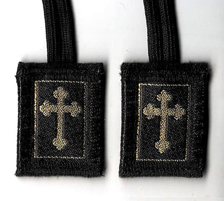 Black Wool Scapular with embroidered cross