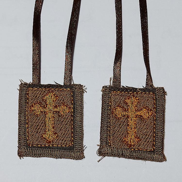 Mid Brown Wool Scapular with embroidered cross