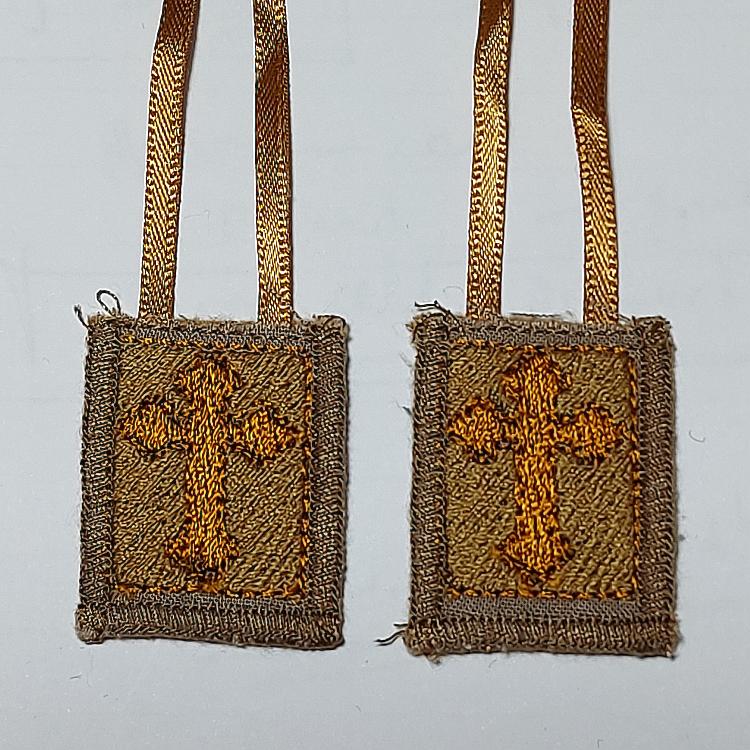 Light Brown Wool Scapular with embroidered cross