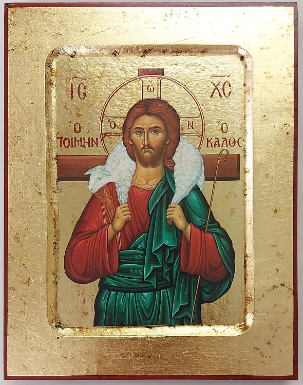 Christ the Good Shepherd wooden carved icon - 14 x 18 cm