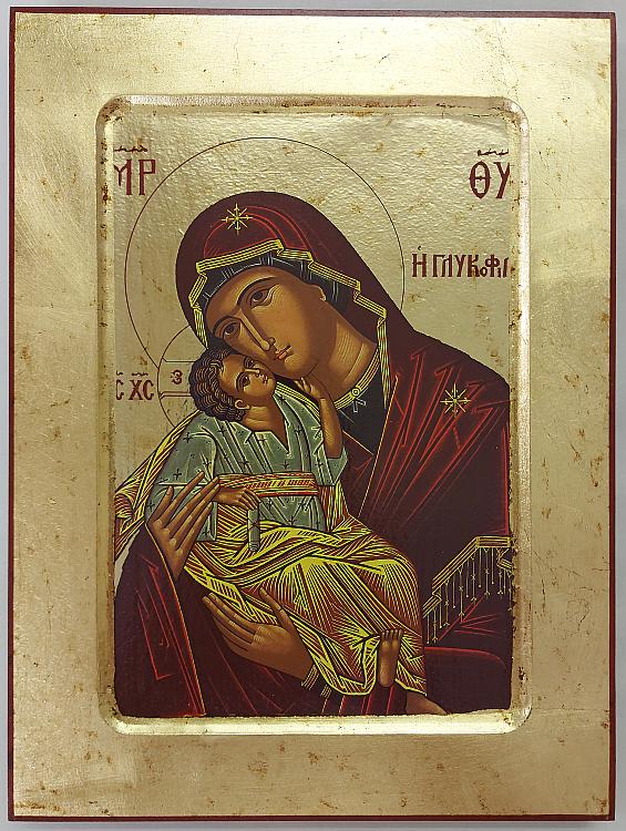 Virgin of Tenderness wooden carved icon - 18 x 24 cm