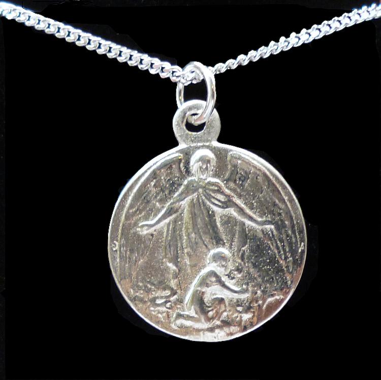Guardian Angel silver medal with chain