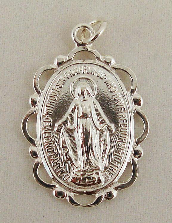 Silver Miraculous medal - scalloped - no chain