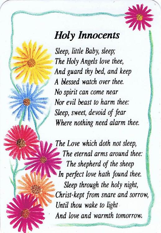 Holy Innocents Prayer Card