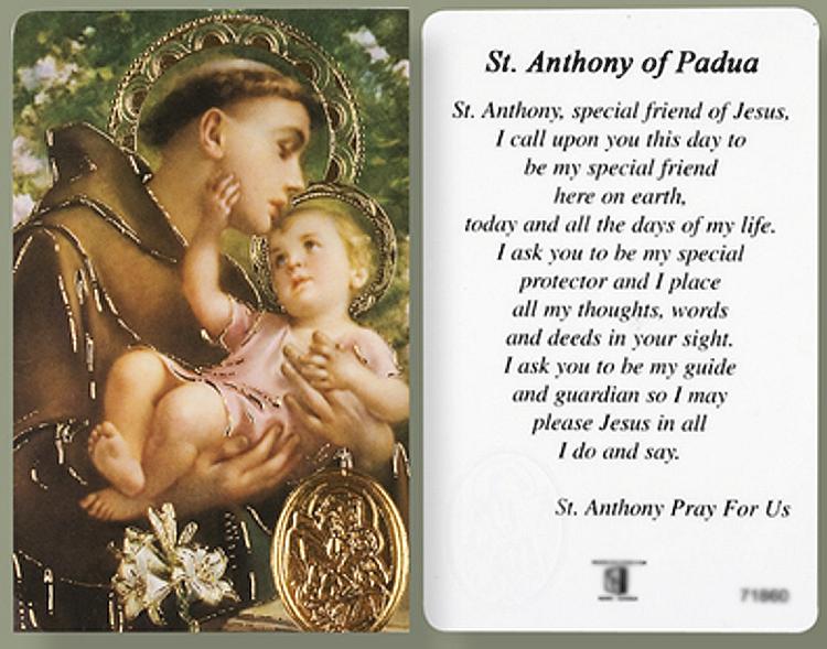 St Anthony Prayer Card with Gold Foil Medal