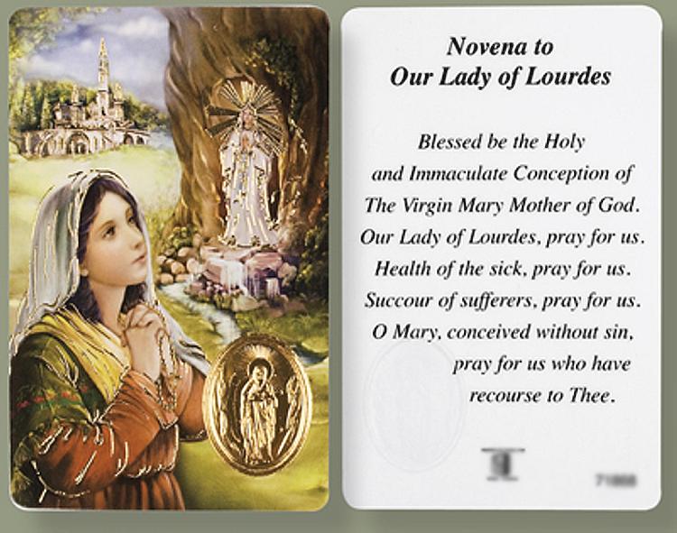 Lourdes Prayer Card with Gold Foil Medal
