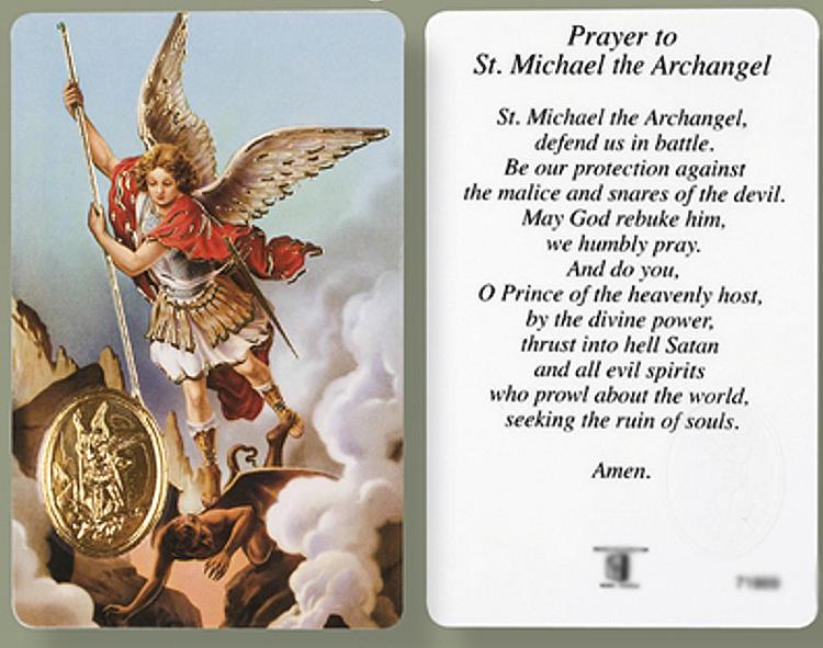 St Michael Prayer Card with Gold Foil Medal
