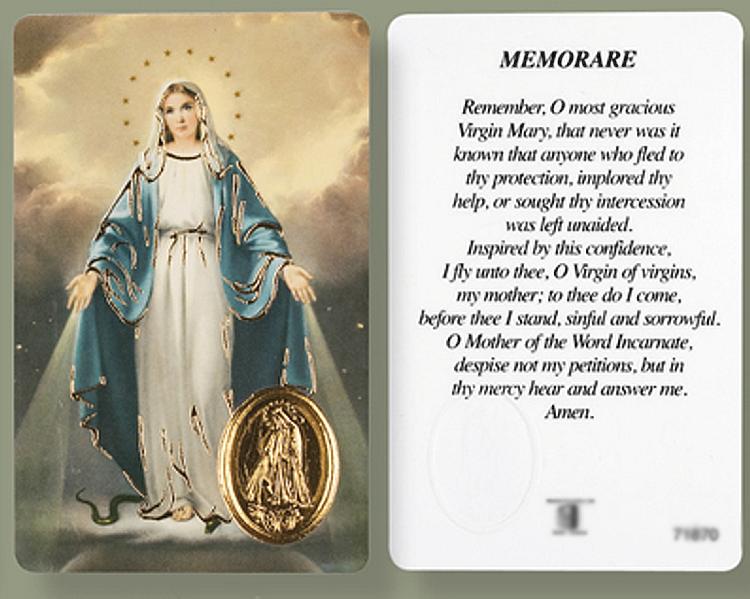 Our Lady of Grace Prayer Card with Gold Foil Medal