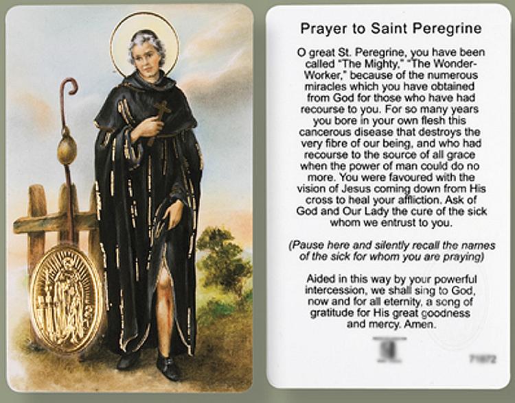 St Peregrine Prayer Card with Gold Foil Medal