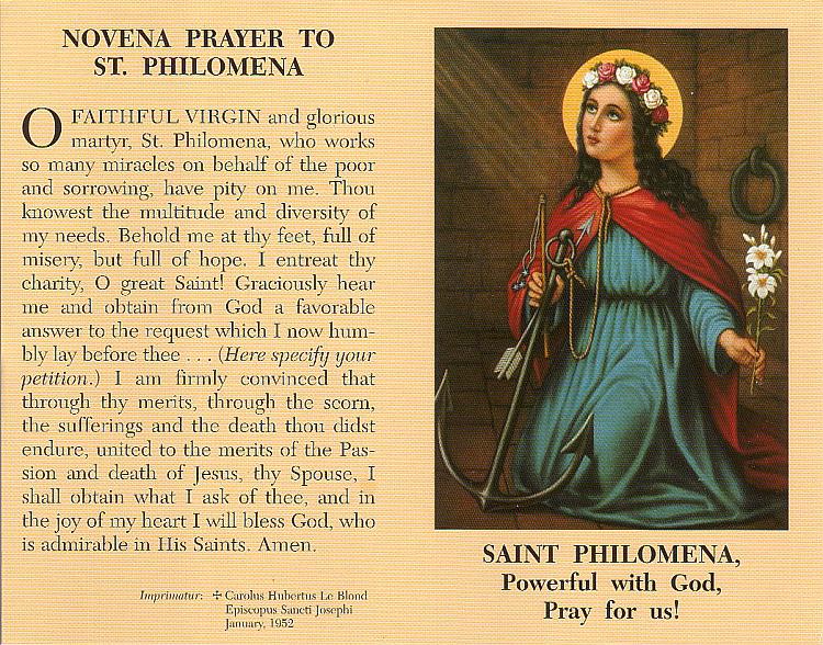 St. Philomena Pewter Medal with Laminated Prayer Card, # 67397 St. Philomena Pewter Medal with Laminated Prayer Card, # 67397