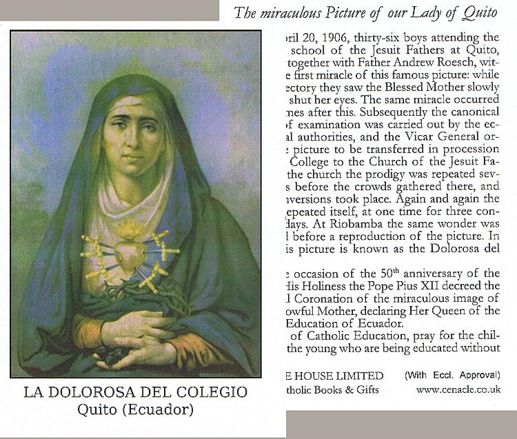 Our Lady of Quito Prayer card