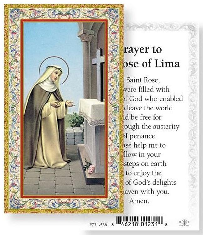 St Rose of Lima Laminated Prayer Card