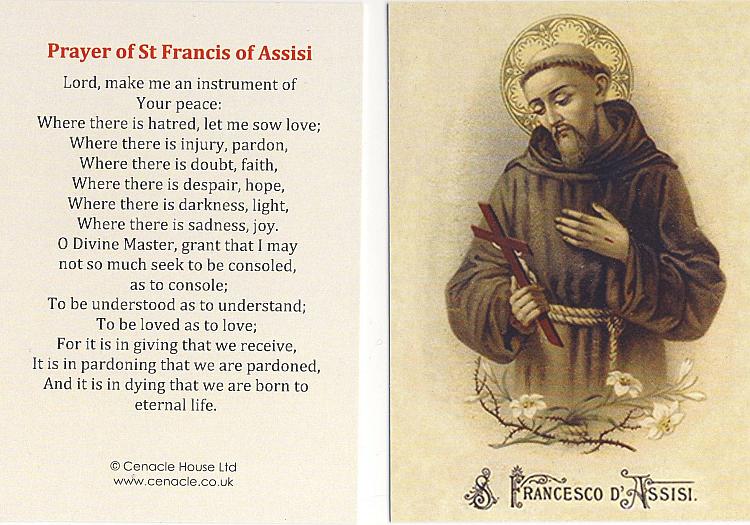 St Francis Prayer card