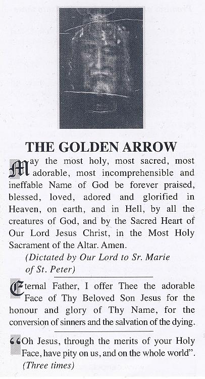 Holy Face Golden Arrow Prayer Card x 100