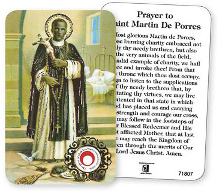 St Martin de Porres Relic Prayer Card