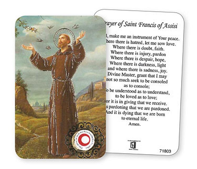 St Francis Relic Prayer Card