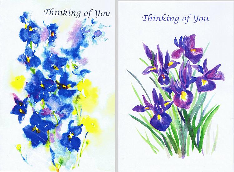 Thinking of You Card - Blue/Purple Flowers