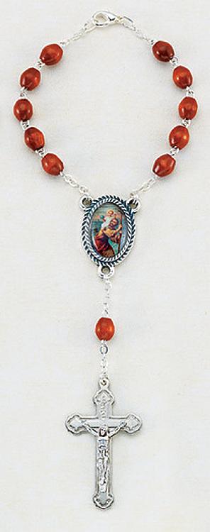 St Christopher Car Rosary - Brown wood beads