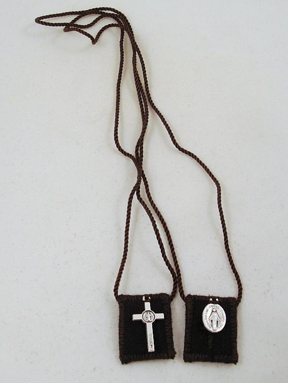Athletic Scapular - 100% brown wool - short cord with medals