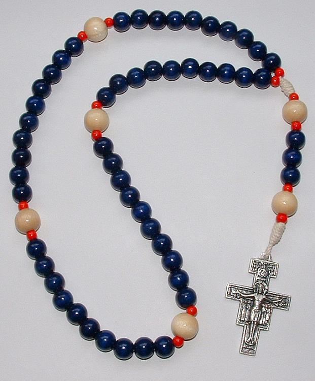 Corded Wooden Rosary - blue/natural