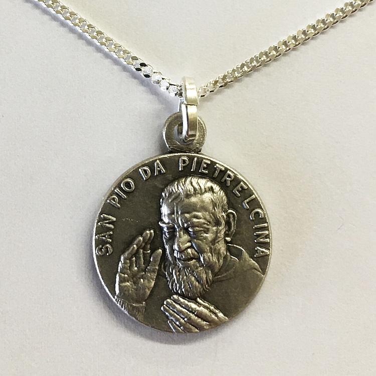 St Pio sterling silver medal with chain