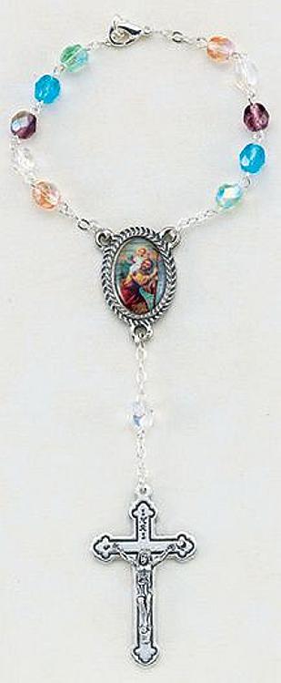 St Christopher Car Rosary - Multi-colour beads